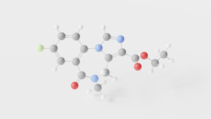 Sticker - flumazenil molecule 3d, molecular structure, ball and stick model, structural chemical formula flumazepil