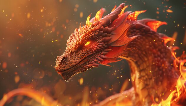 Image of a dragon burning with fire
