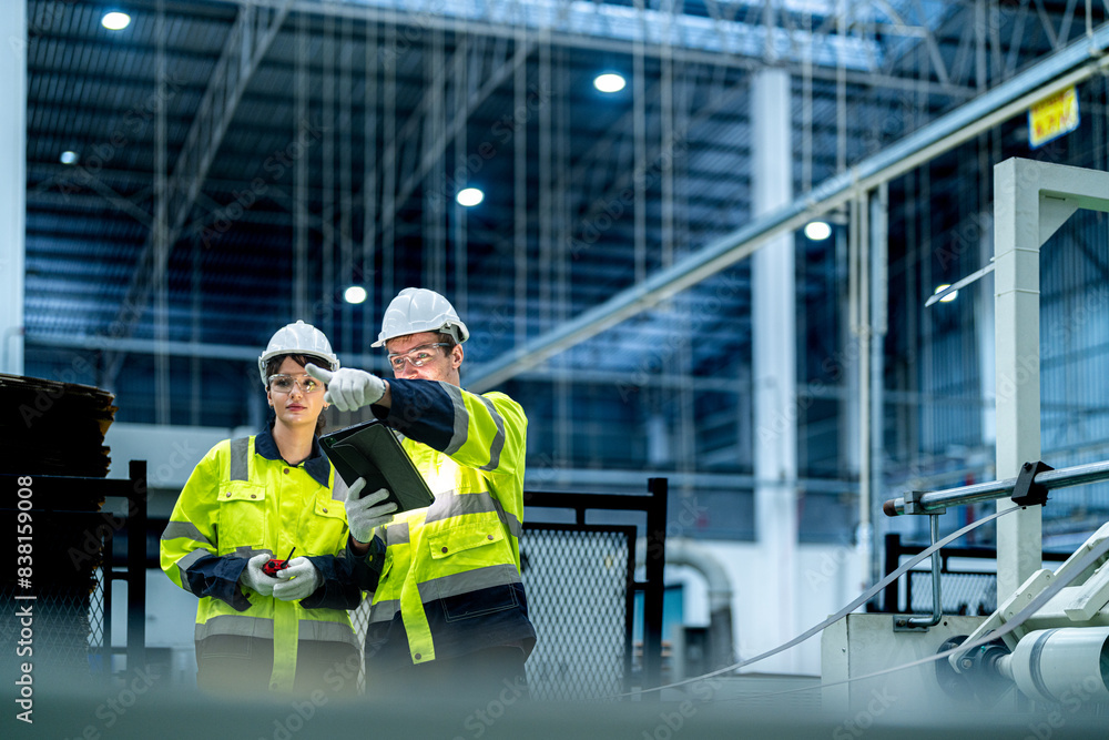 Work Clothes Engineer Male and female engineers in neat work clothes prepare and control the ...