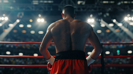 Sticker - Boxer ready in ring, preparing for the bout under spotlight.