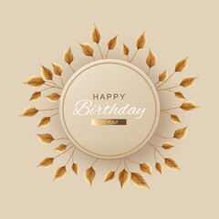 Birthday greeting banner. Holiday composition with gold decorative twigs and leaves