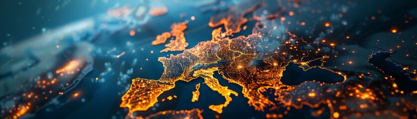 Canvas Print - a close up of the european continent at night with the lights of the cities visible. concept of wond
