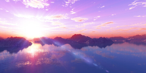 Wall Mural - above islands in sea sunset, illustration