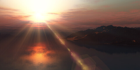 Wall Mural - above islands in sea sunset, illustration