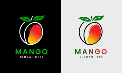 Mango logo icon, red-green mango, natural fresh juice mango graphic design sample