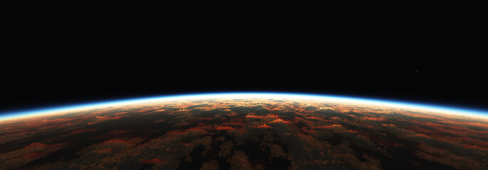 Wall Mural - earth sunrise from space over cloudy ocean. 3d rendering