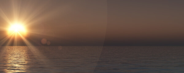Wall Mural - sunset sea sun ray clear sky. 3d rendering