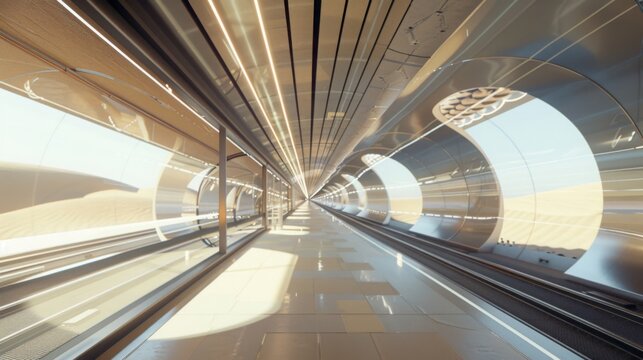 Construction of a hyperloop transportation system, featuring futuristic tubes and stations, showcasing high-speed travel technology in an urban-rural interface, emphasizing innovation 