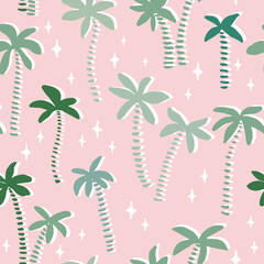 Wall Mural - Seamless pattern with ink doodle Palm trees. Trendy tropical background. Hand drawn vector illustration. Boho, beach , jungle wallpaper. 