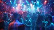 © Gasspoll - Lively Nightclub Scene with People Dancing Under Vibrant Neon Lights