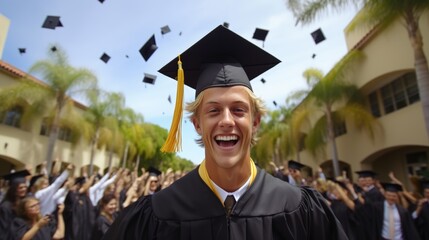 Graduation celebration by blonde haired college guy