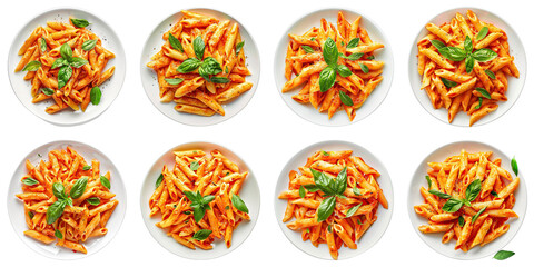 Collection of Penne With Vodka Sauce isolated on transparent png background. Generative ai