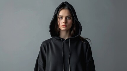 Wall Mural - Woman wearing a black hoodie generative ai