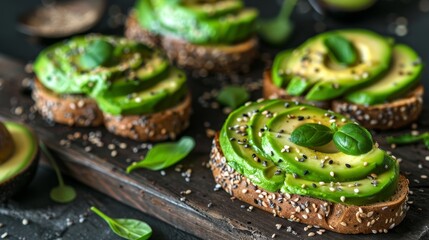 Wall Mural - Healthy avocado toasts tasty snacks veggie sandwiches vegan