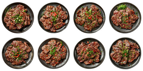 Collection of Korean Bulgogi Steak isolated on transparent png background. Generative ai