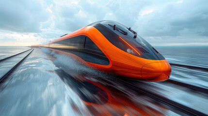 Sticker - High-speed trains run along the tracks. the future of transportation