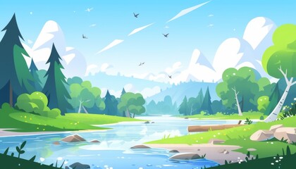 Wall Mural - beutiful nature landscape mountain view background illustration