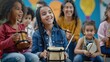 © ORG - A kids playing musical instruments near happy teacher