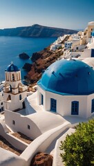 Wall Mural - Capture the essence of summer with a picturesque Santorini, Greece, panoramic background, perfect for holiday travel wallpapers.