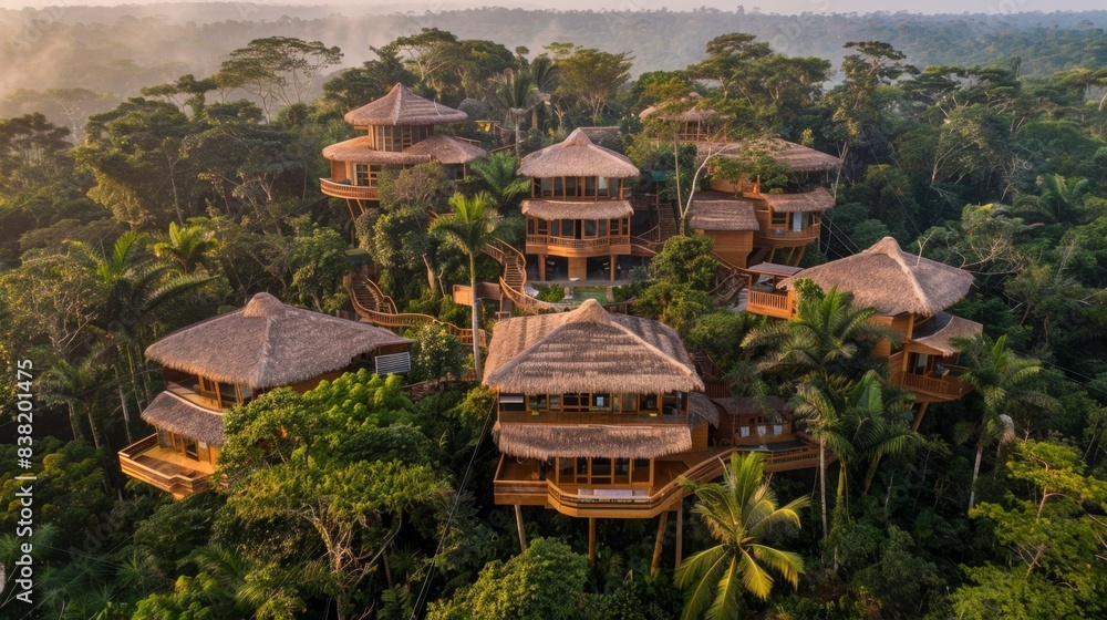 Picture of Elevated Luxury: Aerial View of Eco-Resort with Treehouse Villas and ...