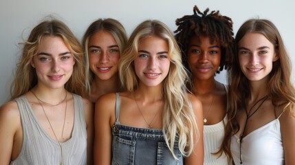 Wall Mural - Group of Confident Young Women Smiling and Looking at Camera