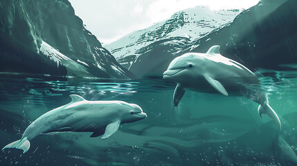 Wall Mural - Beluga Whales, the beauty of white in the water