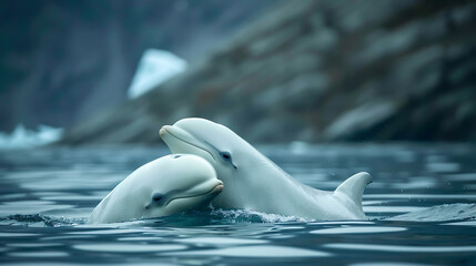 Wall Mural - Beluga Whales, the beauty of white in the water