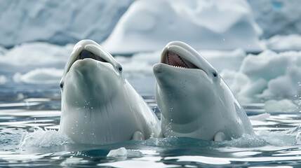 Wall Mural - Beluga Whales, the beauty of white in the water