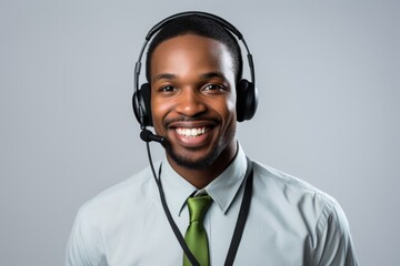 african american telemarketer agent and corporate operator concept