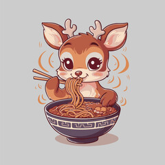 cute deer eat ramen