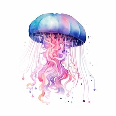 Wall Mural - A watercolor painting of a jellyfish with pink, purple, and blue swirls