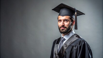 Man in graduation gown looking at camera, graduate, education, achievement, success, cap, degree, proud, student, accomplishment, ceremony, learn, intelligent, academic, celebration, portrait