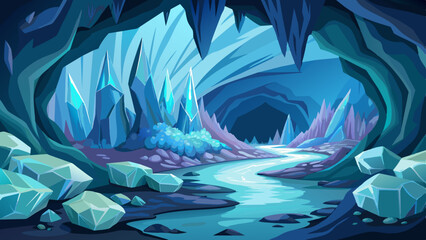 ice cave floor crystals grow background vector illustration