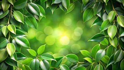 Wall Mural - Beautiful empty space with lush green ficus leaves, perfect natural background, ficus, leaves, green, empty space, background, nature, plant, foliage, tropical, lush, vibrant, fresh