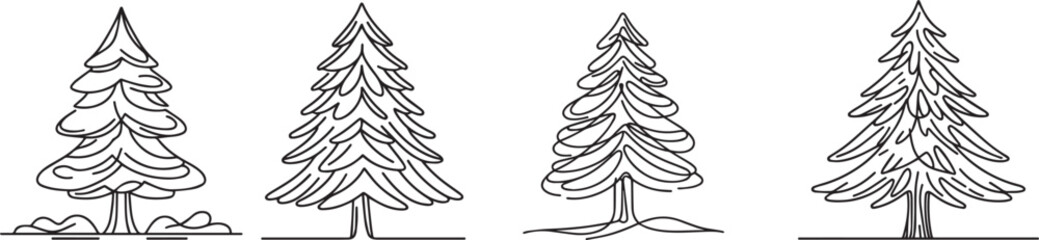 Wall Mural - pine tree sketches in line art style