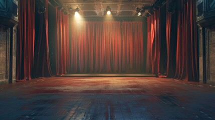 Wall Mural - An empty theater stage with curtains and lights.