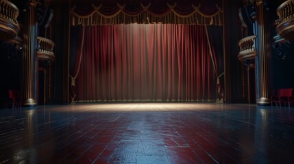 Wall Mural - An empty theater stage with curtains and lights.