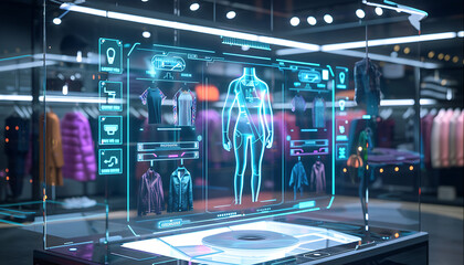 Poster - AI virtual assistant in futuristic retail space