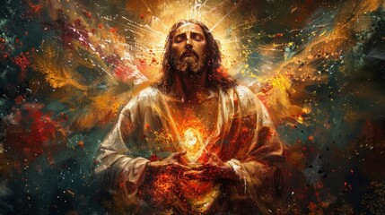 A painting depicting the sacred heart of Jesus Christ