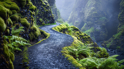 Canvas Print - A Close-up of Serpentine Staircase Carved into Mountain, Leading to Hidden Temple Above Clouds