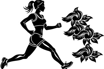 while jogging silhouette vector illustration