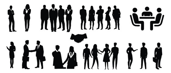 vector illustration of business people. silhouettes of people in action. men and women on white. bus