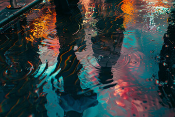Wall Mural - A reflection of a person in a puddle of water