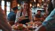 © Fotograf - A woman serving food at a restaurant