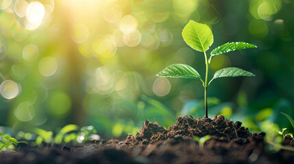 Canvas Print - A small green plant is growing in the dirt