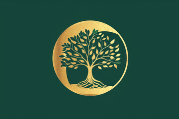 Sticker - Eco-Financial Growth Logo with Tree Sprouting from Coin in Green and Gold Colors