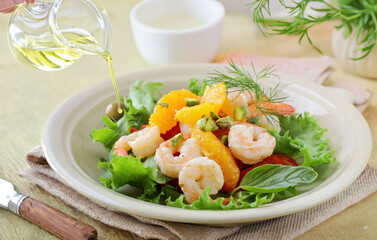 Wall Mural - salad with shrimp and tomatoes healthy eating