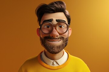 A person wearing glasses and a yellow sweater