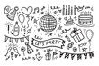 © Yanka - Doodle party elements Hand drawn set. Sketch icons for invitation, flyer, poster