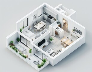 Detailed floor plan, 3D illustration of a living room. Typical layout for an apartment.